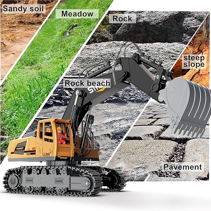 Remote-Control-Excavator-Construction Toys for Boys,RC Excavator Toy with Metal Shovel,Sound & Light,6CH 2.4Ghz Excavator Toys for Boys 3-5 4-7 8-12 Year Old Kids 2025 Christmas Birthday Gift,30+Mins