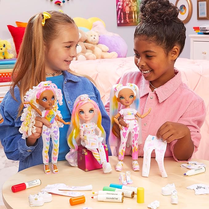 Rainbow High Color & Create Fashion DIY Doll with Washable Rainbow Markers, Green Eyes, Straight Hair in 2 Pig Tails, Bonus Top & Shoes. Color, Create, Play, Rinse and Repeat. Creative 4-12+