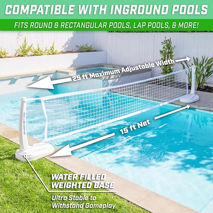 GoSports Splash Net PRO Pool Volleyball Net - Red, White, or Blue - Includes 2 Water Volleyballs and Pump