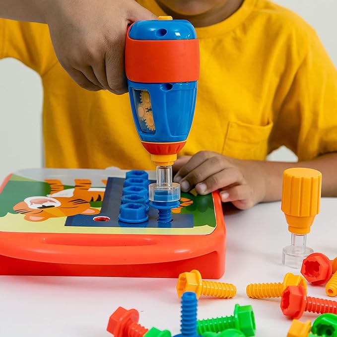 Educational Insights Design & Drill ABCs & 123s - Construction Toys & Toddler Tools, Kids Tool Set with Real Electric Drill Toy, Preschool Learning Activities, Building Kits and Gifts for Ages 3+