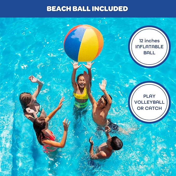 Giant Inflatable Palm Tree Volleyball Net Set w/Ball-12 ft Long Extra Large Size-Durable Thick PVC Material, Easy to Inflate- Outdoor/Backyard Pool Party, Fun Water Activity-Float, Kids Gift