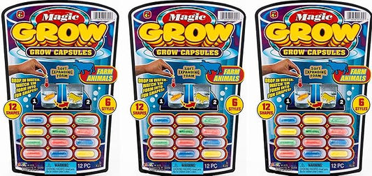 JA-RU Magic Grow Capsules, (3 Packs 36 Capsules Assorted). Water Growing Animals Capsules. Great Party Favor Kids Toy.305-3A