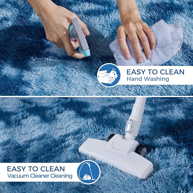 Ultra Soft Rug for Living Room, 8X10 Fluffy Shag Area Rug for Bedroom, Modern Shaggy Carpets Fuzzy Rug for Teens Dorm Nursery Home Decor Aesthetic, Upgrade Anti-Skid Durable, Tie-Dyed Blue Grey