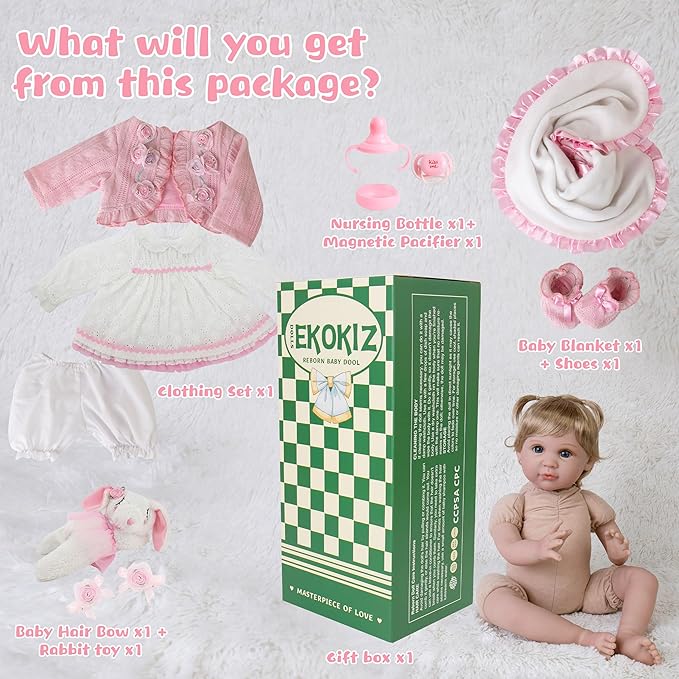 Realistic Baby Doll 22-Inch Newborn Baby Doll Soft Cloth Body Lifelike Reborn Baby Dolls Cute Girls with Clothes and Toy Accessories Set for Kids 3+