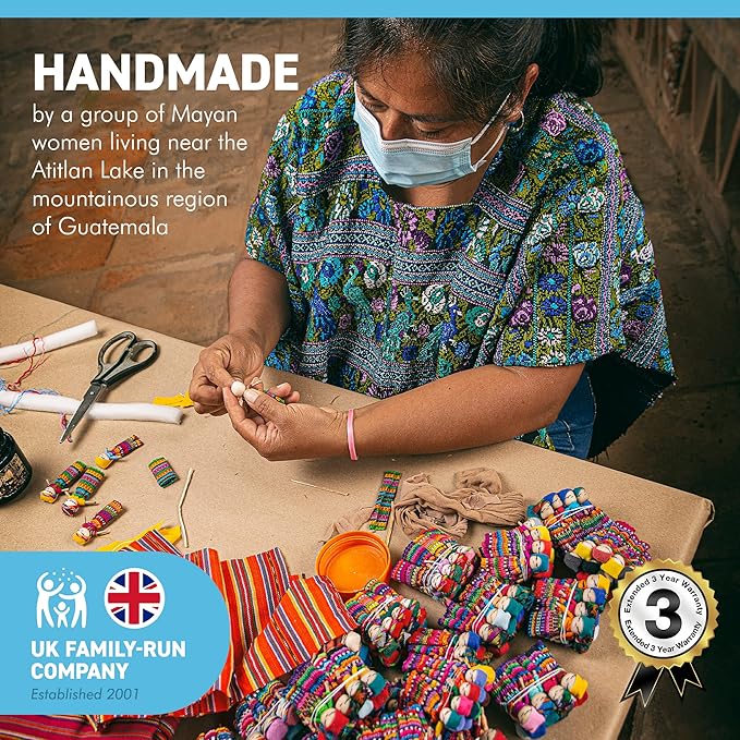 Set of 11 Guatemalan Handmade Worry Doll with a Colourful Crafted Storage Bag | Worry Dolls for Girls | Worry Dolls for Boys | Anxiety Dolls | Worry Doll | Guatamalan Doll