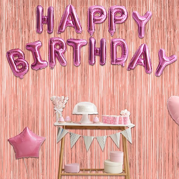 2 Pack Rose Gold Decorations, 3.28 FT x 7.05 FT Rose Gold Fringe Curtains, Metallic Photo Backdrop Tinsel Backdrop Foil Curtains, Metallic Party Supplies Wedding Decor