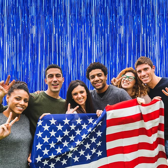 2 PCS Tinsel Backdrop, 3.28 FT x 7.05 FT Dark Blue Backdrop Curtains, Metallic Passover Fringe Curtains Party Streamer, Navy Blue Party Decorations Photo Props