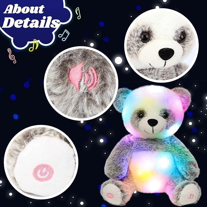 Cuteoy LED Musical Panda Light-up Stuffed Animal Singing Glowing Plush Adjustable Volume Lullaby Toy Gifts for Kids Toddler Girls Birthday Christmas Plushies, 13"