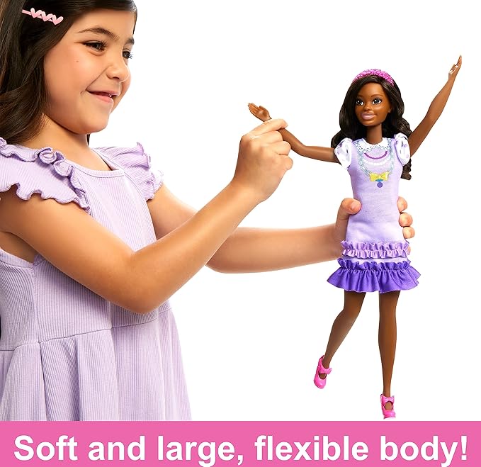 Barbie: My First Preschool Doll, Brooklyn with 13.5-inch Soft Posable Body & Black Hair, Plush Poodle & Accessories