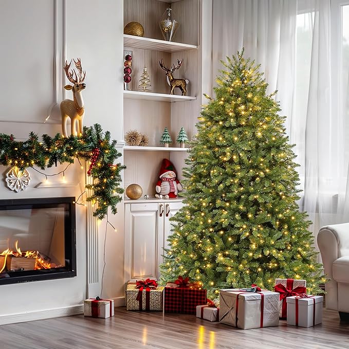 YITAHOME 6ft Prelit Green Artificial Christmas Tree with Remote Control, Pre-Lit Christmas Tree with Multicolor Lights and 11 Light-Modes, Green Bell