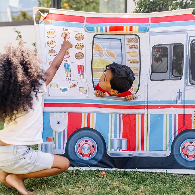 Melissa & Doug Fabric Double-Sided Food Truck Play Tent - Ice Cream And BBQ Role Play Toy Food Truck Tent, For Kids Ages 3+