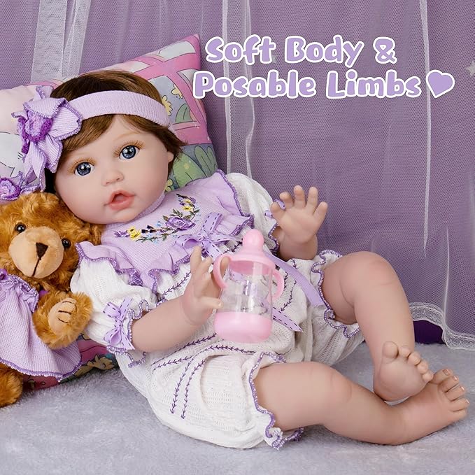 Realistic Reborn Baby Dolls, 22-Inch Newborn Baby Doll Soft Cloth Body Lifelike Baby Dolls Complete with Clothes and Toy Accessories Christmas Birthday Gift Set for Kids 3+