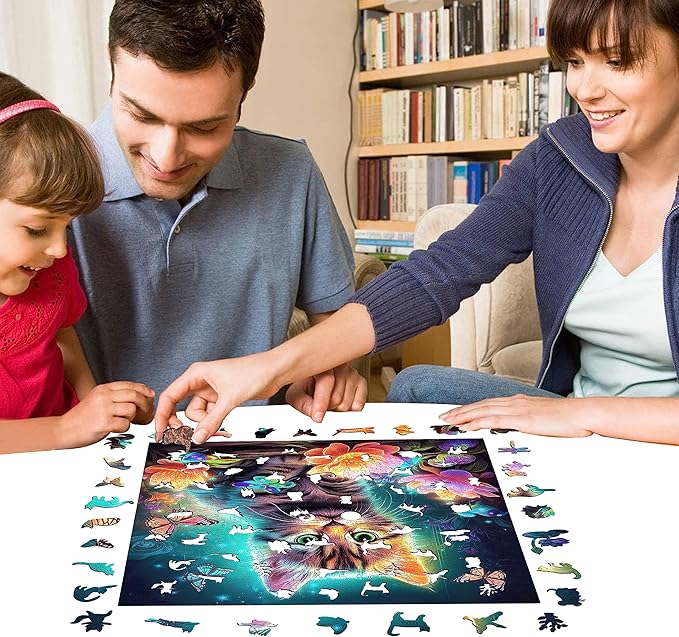 Wooden Puzzles, Kitten in Dream Wooden Jigsaw Puzzles 500 Piece, Unique Luxurious Shaped Wood Puzzle for Adults and Kids, Best Gift for Birthday 11.2 x 11.2 Inch