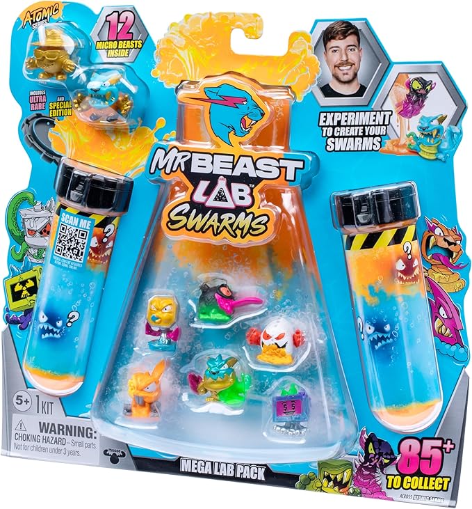 MrBeast Lab Swarms Series 2, Atomic Series 12 Pack – Panther Claws, Add Water, Shake The Test Tube and Reveal 2 of 12, 1-inch (2.5 cm) MrBeast Swarms Collectible Micro Beasts. 85+ to Collect!