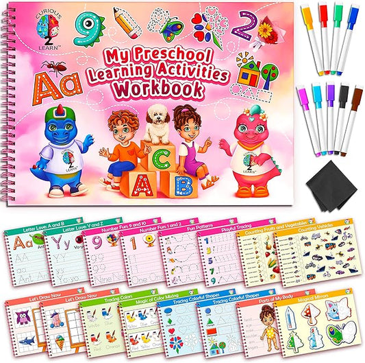 Curious 2 Learn Preschool Learning Activities -Tracing Books for Kids Ages 3-5 - Toddler Handwriting Practice - Letter Tracing for Kids Preschool Kindergarten Workbooks 3-4, 4-5 - Learning Toys