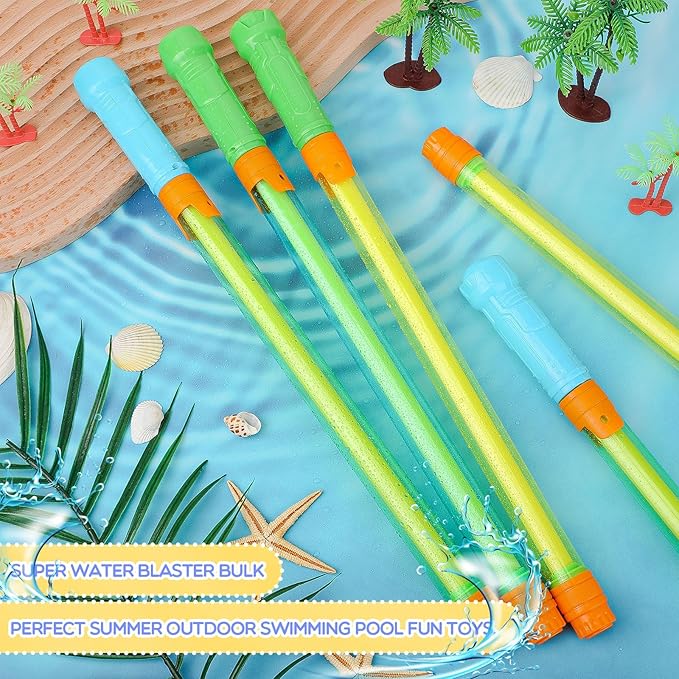 Jexine 72 Pcs Summer Crayon Water Gun 17 Inch Water Guns Bulk Pool Toys Colorful Plastic Water Shooters for Outdoor Swimming Pool Backyard Beach Sand Party Fighting Play Game (Yellow, Blue, Green)