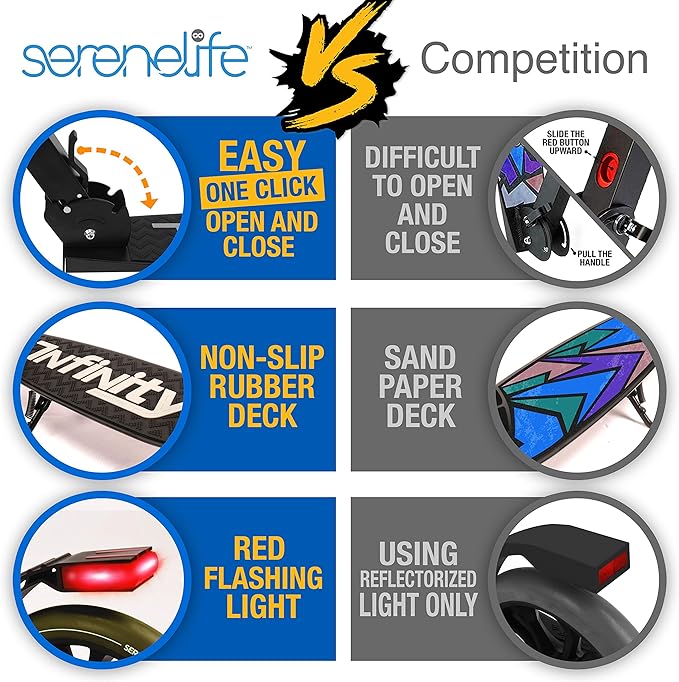 SereneLife Kick Scooter Adult Teenagers Kids- 2 Wheel Kids Scooter with Adjustable T-Bar Handlebar - Alloy Anti-Slip Deck - Portable Folding Scooters for Kids with Carrying Strap