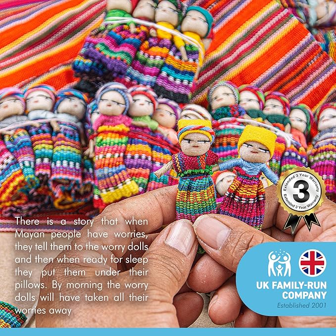 Set of 11 Guatemalan Handmade Worry Doll with a Colourful Crafted Storage Bag | Worry Dolls for Girls | Worry Dolls for Boys | Anxiety Dolls | Worry Doll | Guatamalan Doll