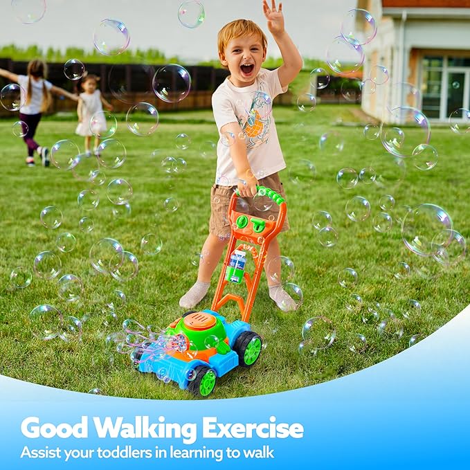 SLOOSH Bubble Lawn Mower Toddler Toys - Kids Bubble Machine Summer Outdoor Push Toy Games, Backyard Garden Outside Play Toddlers Preschool Boys Girls Birthday Gifts (Blue)