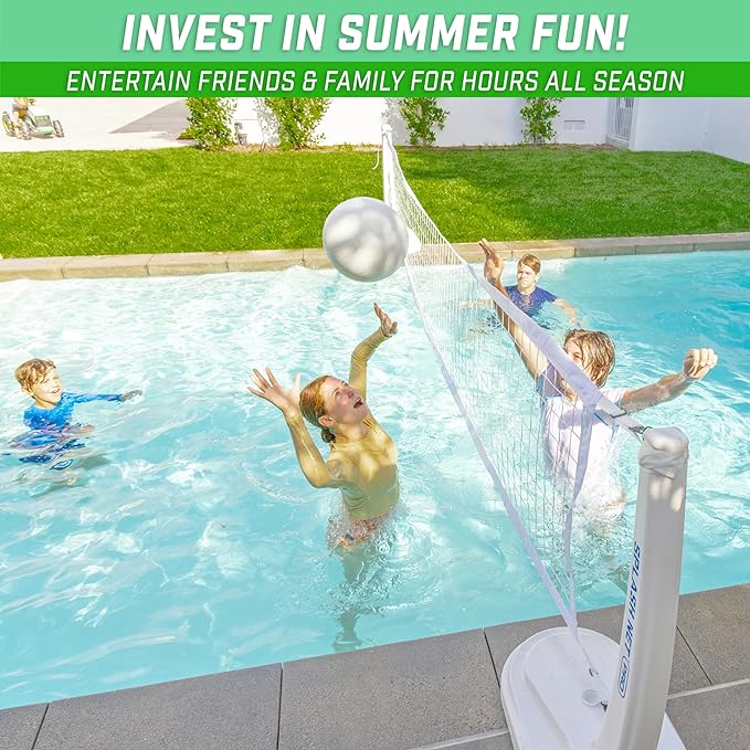 GoSports Splash Net PRO Pool Volleyball Net - Red, White, or Blue - Includes 2 Water Volleyballs and Pump