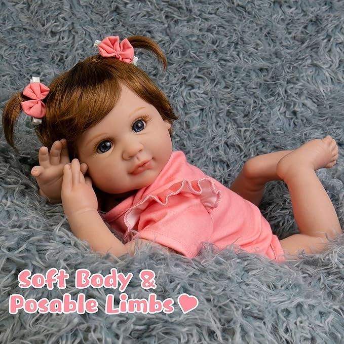 Realistic Baby Doll 22-Inch Lifelike Newborn Baby Doll Soft Cloth Body Real Life Baby Dolls with Clothes and Toy Accessories, Ideal Christmas Birthday Gift Set for Kids Age 3+