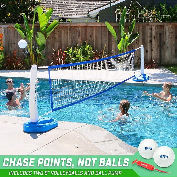 GoSports Splash Net PRO Pool Volleyball Net - Red, White, or Blue - Includes 2 Water Volleyballs and Pump