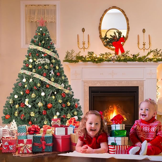 7.5ft Artificial Christmas Tree, Premium Spruce Hinge Material, Holiday Christmas Tree with Metal Hinges and Collapsible Base for Home Gatherings and Office Decorations