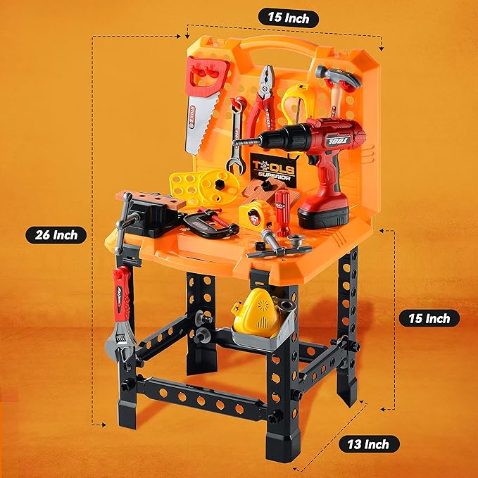 Toy Choi's 82pcs Kids Tool Bench Toy for Age 2-4 - STEM Construction Kid Tool Set Toddler Workbench with Realistic Tools Electric Drill, Build a Tool Bench for Kids Ages 3-5 4-7