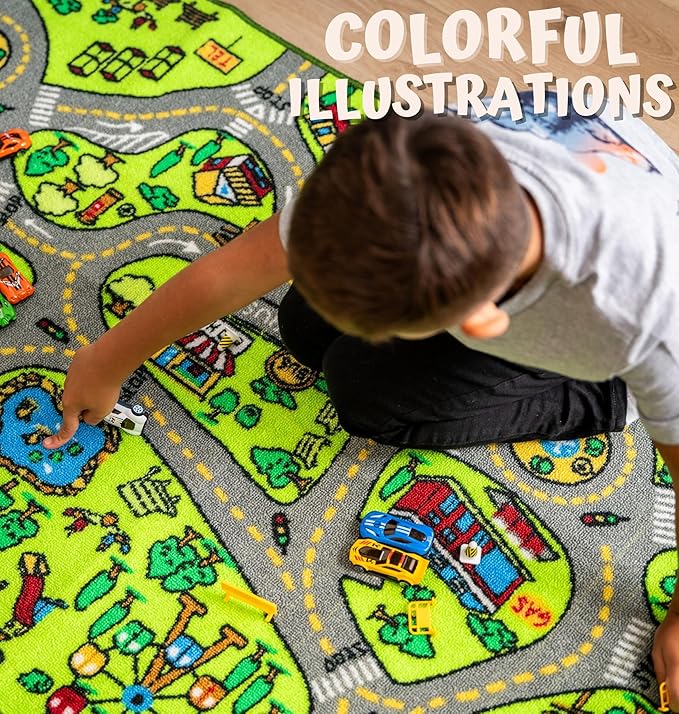 ToyVelt Kids Carpet Playmat Car Rug – Educational Road Traffic Carpet Multi Color Play Mat - Best Kids Rugs for Playroom & Kid Bedroom – for Ages 3-12 Years Old (43" L x 26" W)