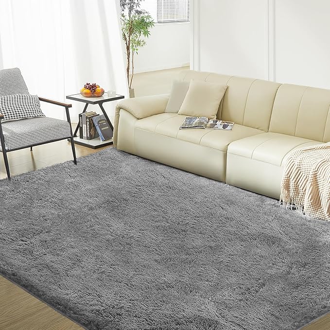 5X8 Ultra Soft Rug for Living Room, Fluffy Shag Area Rug for Bedroom, Modern Shaggy Carpets Fuzzy Rug for Teens Dorm Nursery Home Decor Aesthetic, Upgrade Anti-Skid Durable, Grey
