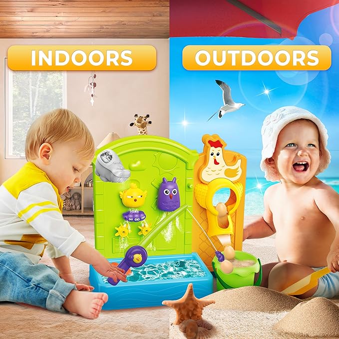BELLOCHIDDO Water Table for Toddlers 1-3 - Summer Toys Kids Sand Water Table, Magnetic Fishing and Egg Catching Games for Outside Outdoor Beach Backyard, 12 PCS Water Toy Accessories for Toddlers