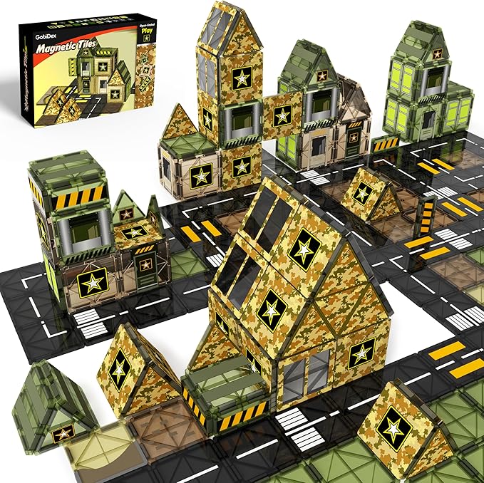 GobiDex Magnetic Tiles Army Toys, Military STEM Magnet Building Blocks for Toddler Boys Toys Games, Birthday Gifts for 3+ Years Old Boys Girls, Preschool Sensory Army Men Playset Classroom Must Haves