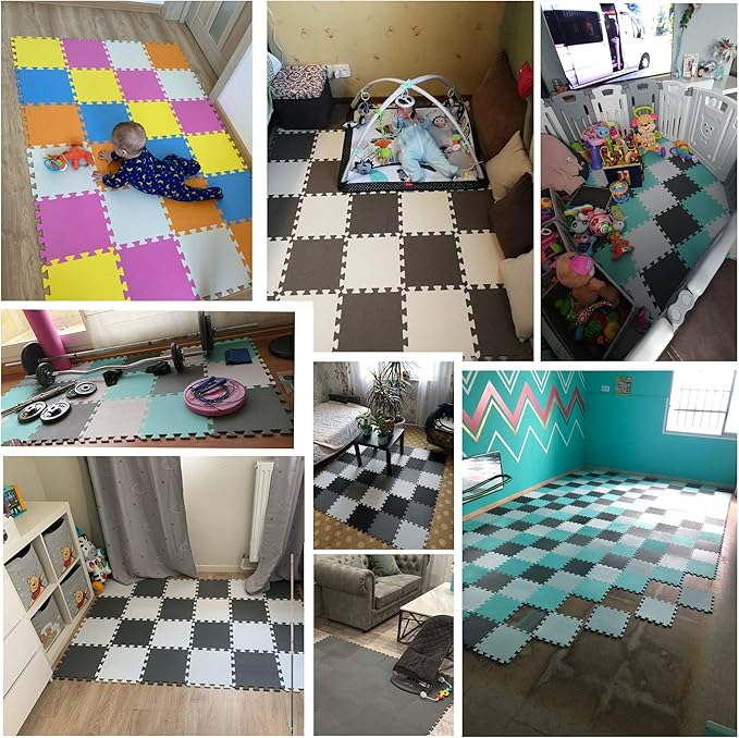 YIMINYUER® 20 Tiles (30cm×30cm×1cm Each Tile) Baby Soft Puzzle Play Mats, Kids Thick EVA Foam Floor, Toddlers & Children's Soft Interlocking Mat R04R06R10G301020