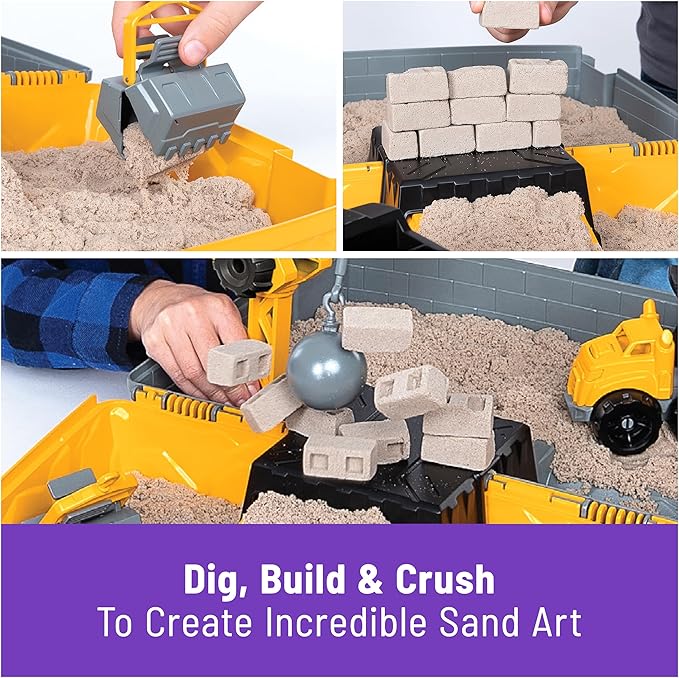 Kinetic Sand, Construction Site Folding Sandbox with 2lbs Play Sand & Toy Truck, Sensory Toys for Kids Ages 3 and up