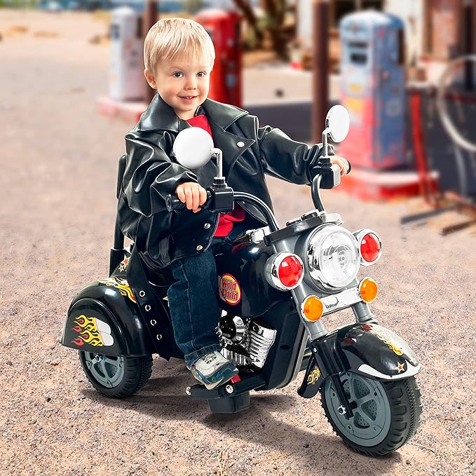 Kids Motorcycle Ride On Toy – 3-Wheel Chopper with Reverse and Headlights - Battery Powered Motorbike for Kids 3-5 years by Lil’ Rider (Black)