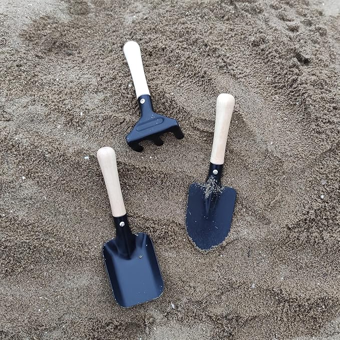 7PCS Kids Gardening Tools, Long Shovel, Rake for Leaves, Spade, Hoe, Steel Heads & Real Wood Handle, Yard Tools for Children Toddlers Gifts
