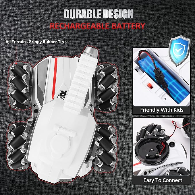 CXJ 3 Head RC Tank Car, Kids 4WD Battle Stunt Car, Blow Bubble, Shoot Foam Darts, 360Rotating, LEDs, Music, Toy Gifts for 6-15 Years Old Boys Girls