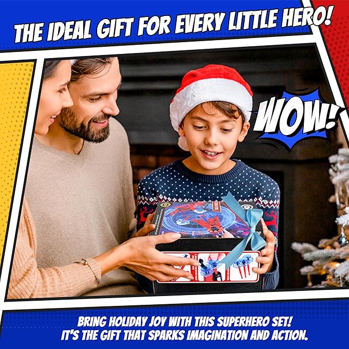Superhero Web-Slinging Toy Set – 7-in-1 Superhero Set Includes 2 Web Shooters, 2 Hero Masks, 2 Gloves, and 1 Cape – Ideal for Indoor and Outdoor Costume Role-Playing, Imaginative Play for Kids Ages 3+