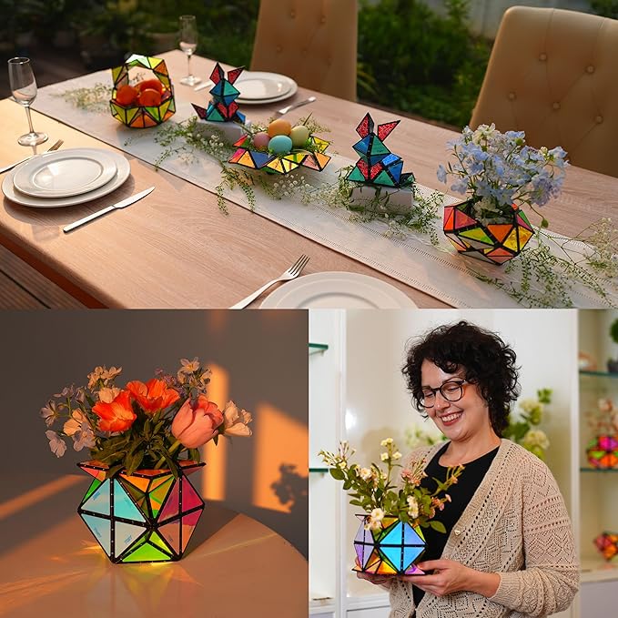 TOSY Magnet Pyramid Glow - 1 Cube Transforms into 1 Billion Shapes (Flowers, Vase for Mom/Her/Wife, 12 Pieces, 243 Rare Earth Magnets, Holographic Design Magnet Tiles, 4-Pack