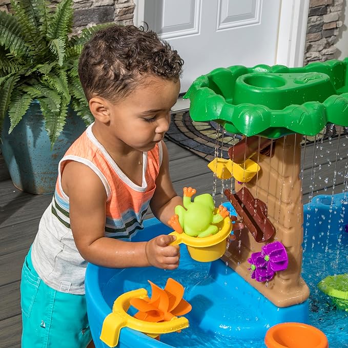 Step2 Tropical Rainforest Water Table, Kids Water and Sand Activity Sensory Playset, Summer Outdoor Toys, 13 Piece Water Toy Accessories, For Toddlers 1.5+ Years Old, Blue & Brown