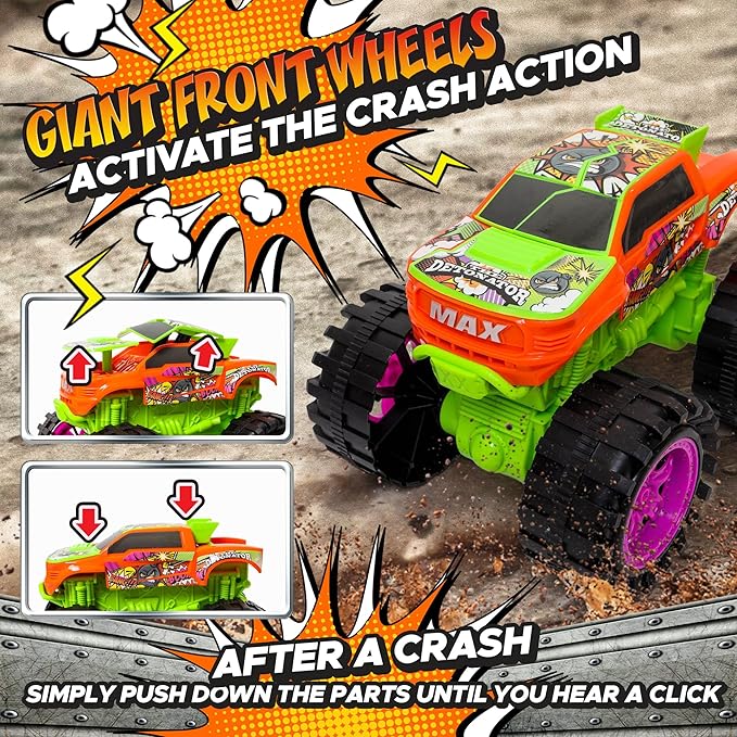 Exploding Monster Truck Toy with Explosive Crash Sounds and Lights, Smash It Up Again and Again, Monster Truck Toys for Boys Kids Ages 3, 4-7 & Above | Toddler Toys for 3 Year Old Boys Gift