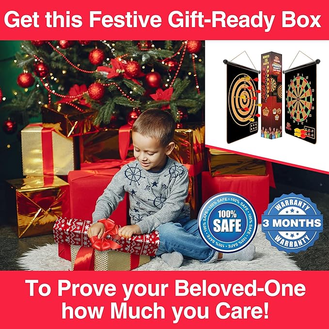 Magnetic Dart Board for Kids - Indoor Outdoor Darts Game, 16pcs Magnetic Darts, Double Sided Board Games Set, Best Toys Gifts for Teenage Age 5 6 7 8 9 10 11 12 13 14 15 16 Years Old Boys