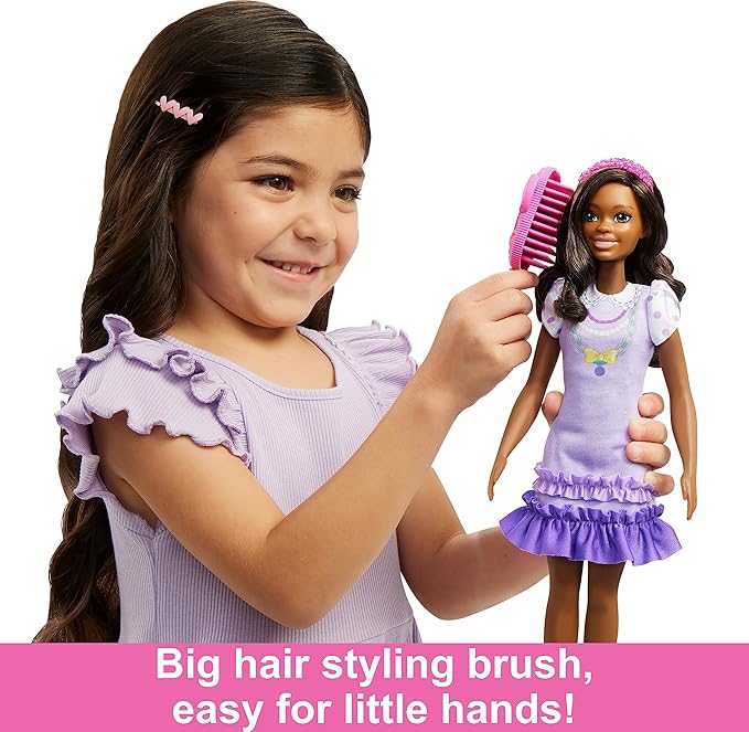 Barbie: My First Preschool Doll, Brooklyn with 13.5-inch Soft Posable Body & Black Hair, Plush Poodle & Accessories