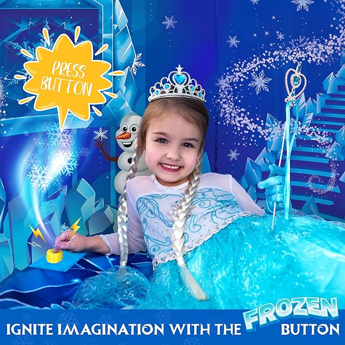W&O Frozen Princess Tent for Girls with Magical Sound Button, LED Lights, Crown & Wand โ Indoor & Outdoor Frozen Tent for Girls Ages 3-7