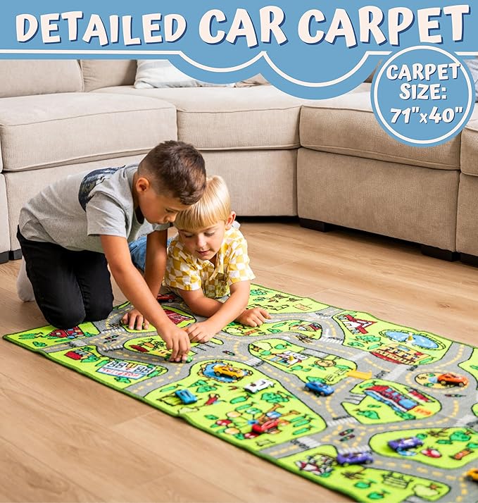 ToyVelt Kids Carpet Playmat Car Rug – Educational Road Traffic Carpet Multi Color Play Mat - X-Large 71" x 39" Best Kids Rugs for Playroom & Kid Bedroom – for Ages 3-12 Years Old