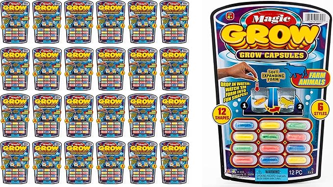 JA-RU Magic Grow Capsules for Kids - Water Growing Toys (24 Pack, 12 Capsules Each) Expanding Sea Creatures, Dinosaurs, Farm Animals Foam Bath Toys. Bulk Science Party Favors 305-24p
