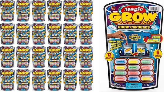 JA-RU Magic Grow Capsules for Kids - Water Growing Toys (24 Pack, 12 Capsules Each) Expanding Sea Creatures, Dinosaurs, Farm Animals Foam Bath Toys. Bulk Science Party Favors 305-24p