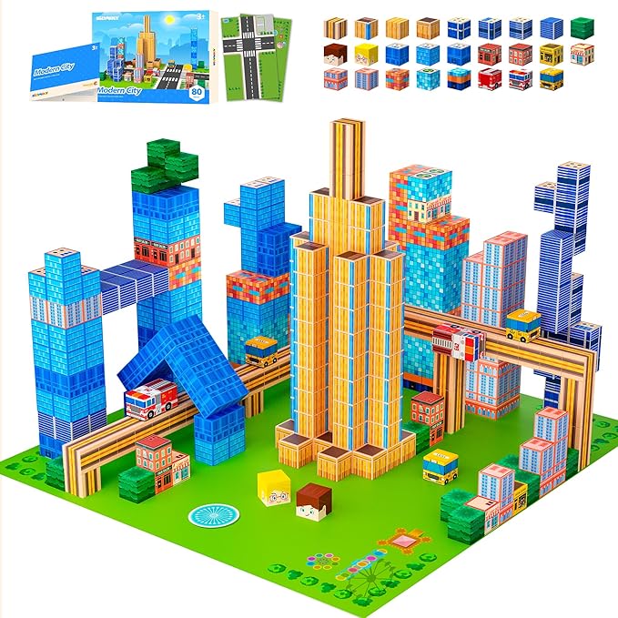 Magnetic Blocks, Modern City Edtion, Magnetic Building Cubes Boys & Girls Toys Age 3-5 4-8 5-7 Sensory Gift for Kids,Magnets Cubes,Upgraded STEM Gift, 1.2 Inches,