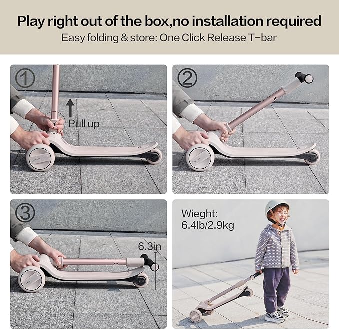 Aesthetic Scooter, Kids 3 Wheel Scooter with LED Light-Up Wheels, Adjustable Handlebar (25.2"-35.4") for Ages 3-18, Max 220 lbs, Safety Steering Lock, Anti-Slip Deck & One-Piece Brake