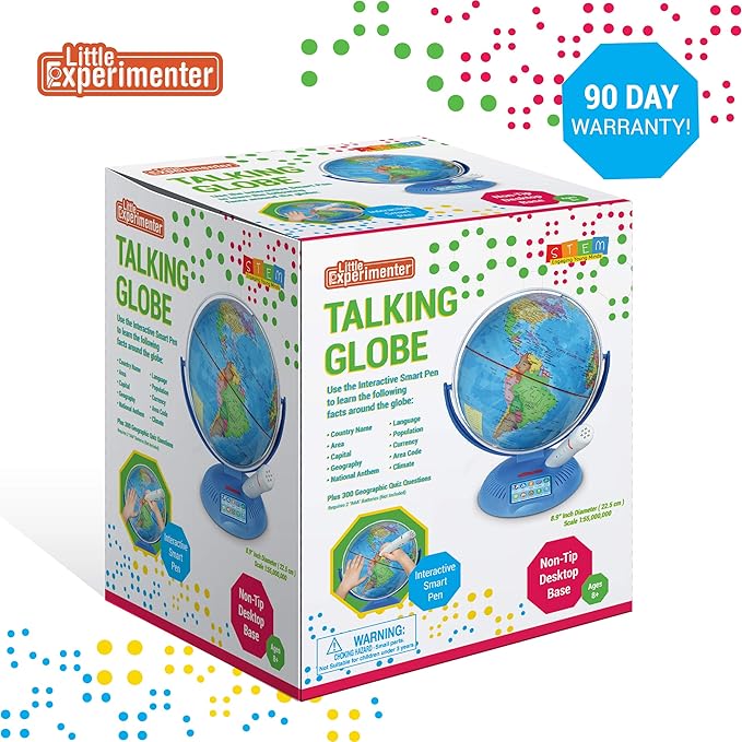 Interactive Globe for Kids with Wireless Smart Pen, 9” Globes with Stand, Learning & Education STEM Toys, Talking World Map Gift for Children, Birthday Gifts for Boys & Girls Ages 7 8-12 Years Old